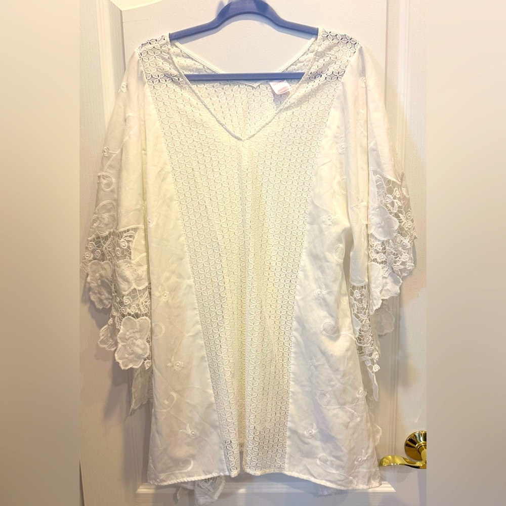 MERONA White Lace Swim Cover Up Tunic Dress Small NWOT